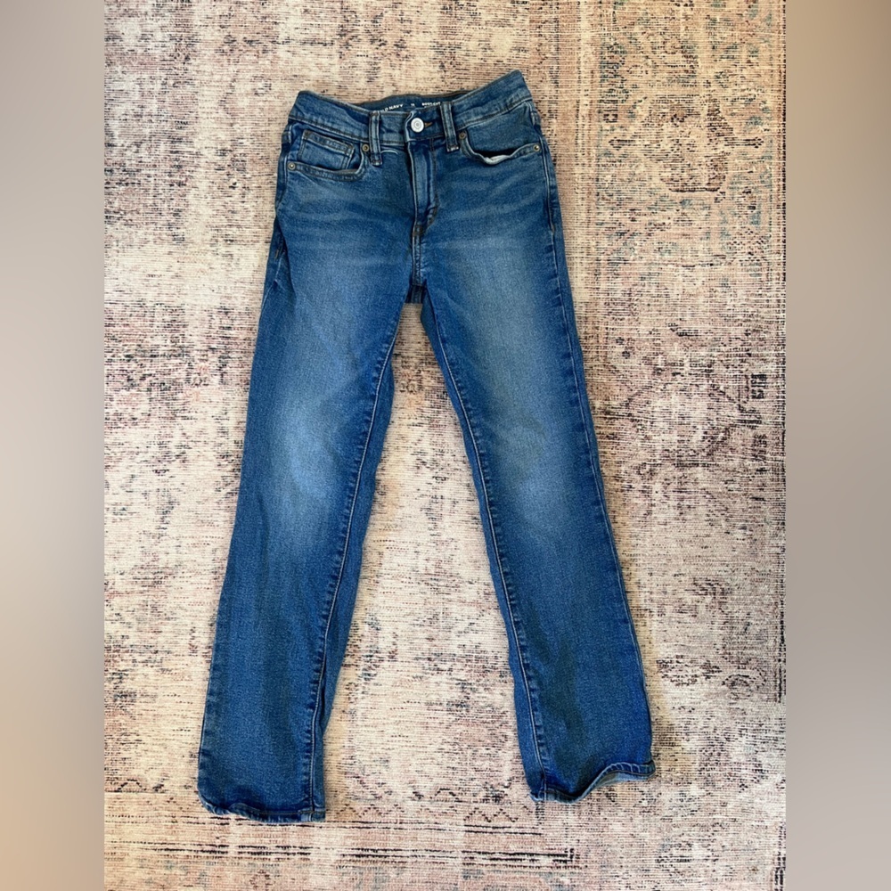 Old Navy Blue Straight-Leg Jeans with Modern Distressed Hem